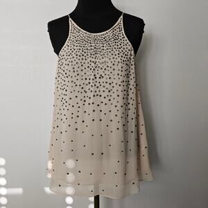 EUC *MILLY* Women's Tan Heavy Embellished Silk Chiffon Cami Tank Top Blouse 2